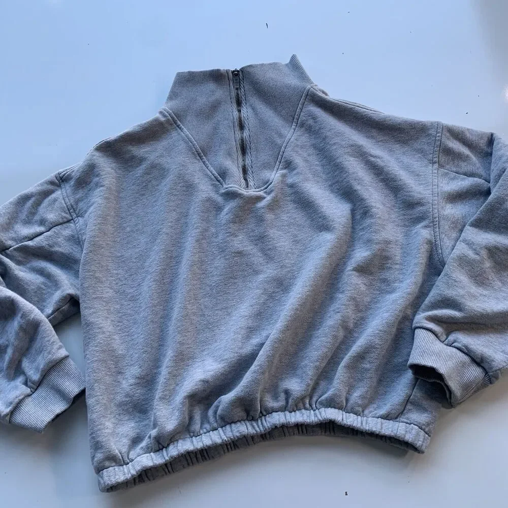 Free People Movement Valley Girl Quarter Zip Sweatshirt Size L Gray